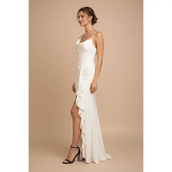 Shakira Formal Maxi Dress Women Medium Black Ruffle Slit Elegant Evening NWT - Picture 8 of 12